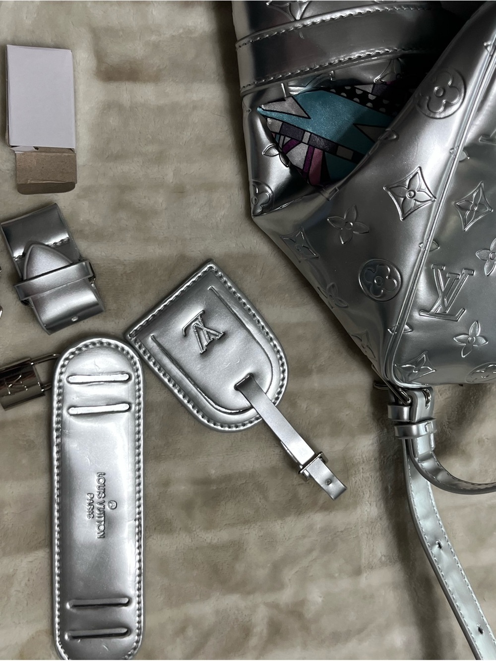 Louis Vuitton Silver Monogram Speedy with Multicolor Scarf Accent - Picture 14 of 16